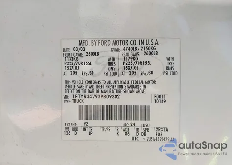 2003 Ford Ranger Edge/Tremor/Xlt z USA, uszkodzony, nr VIN 1FTYR44V93PB09302